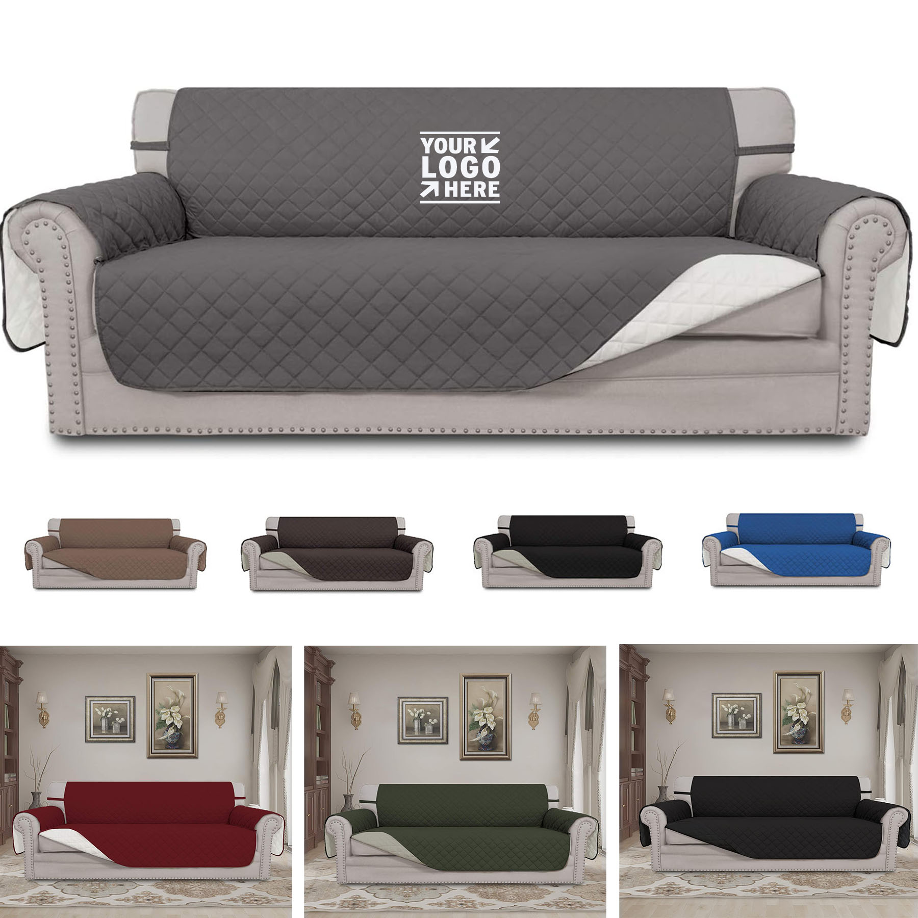 Reversible Oversized Sofa Slipcover Water Resistant Couch Cover with Foam Sticks Elastic Straps