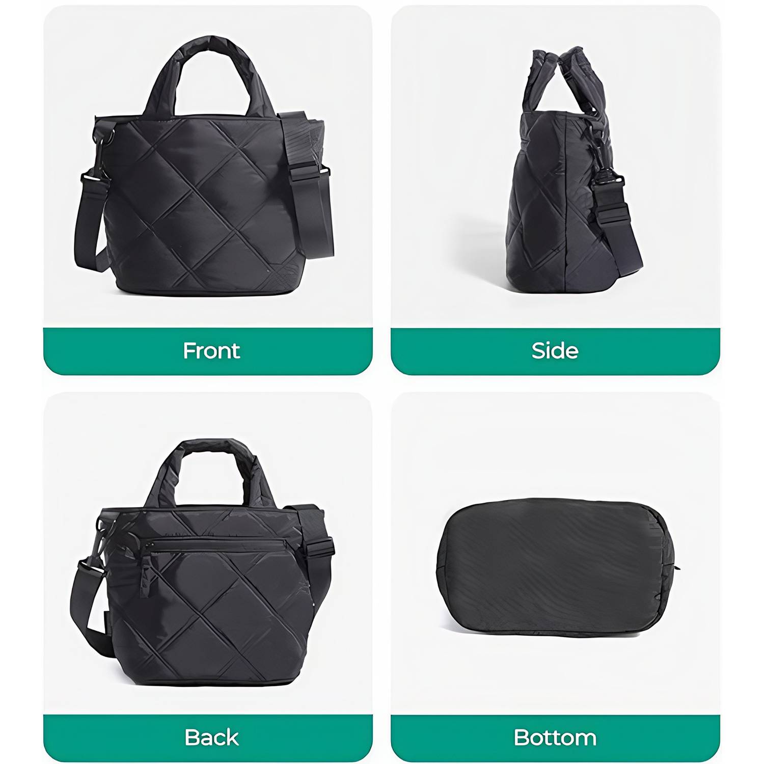 Nylon Puffer Quilted Crossbody Tote Bag w/ Handle 11
