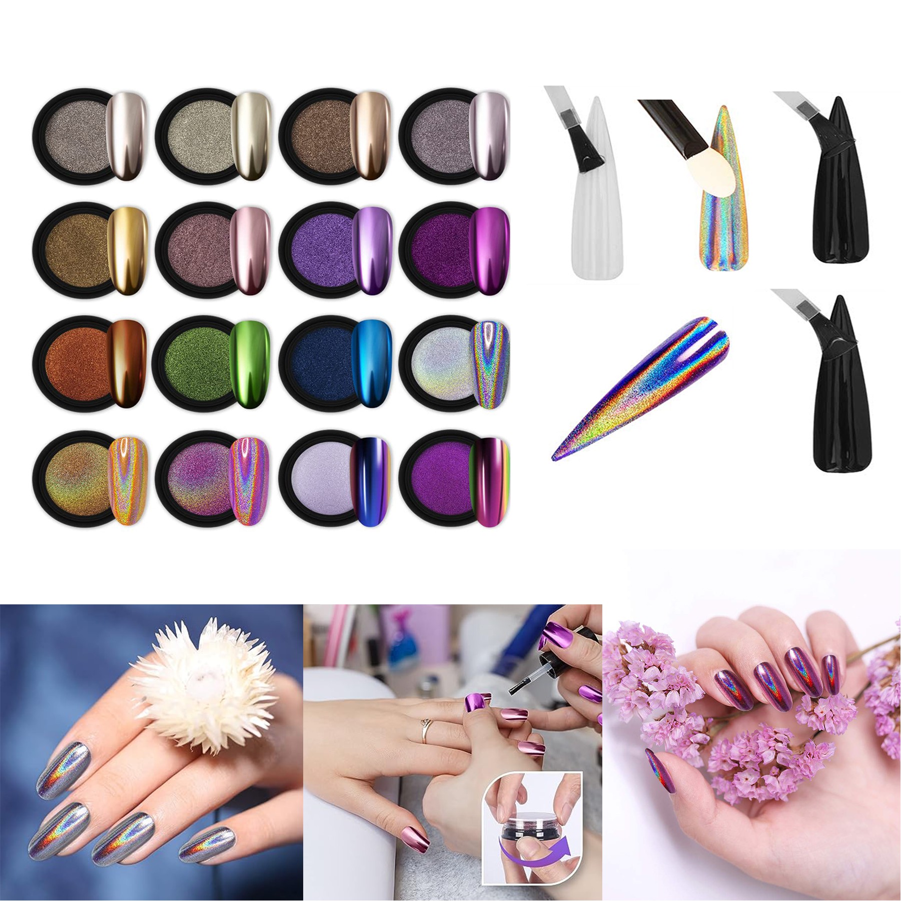 1g/Jar Chrome Gel Polish Mermaid Unicorn Dipping Shining Art Nail Mirror Powder 2