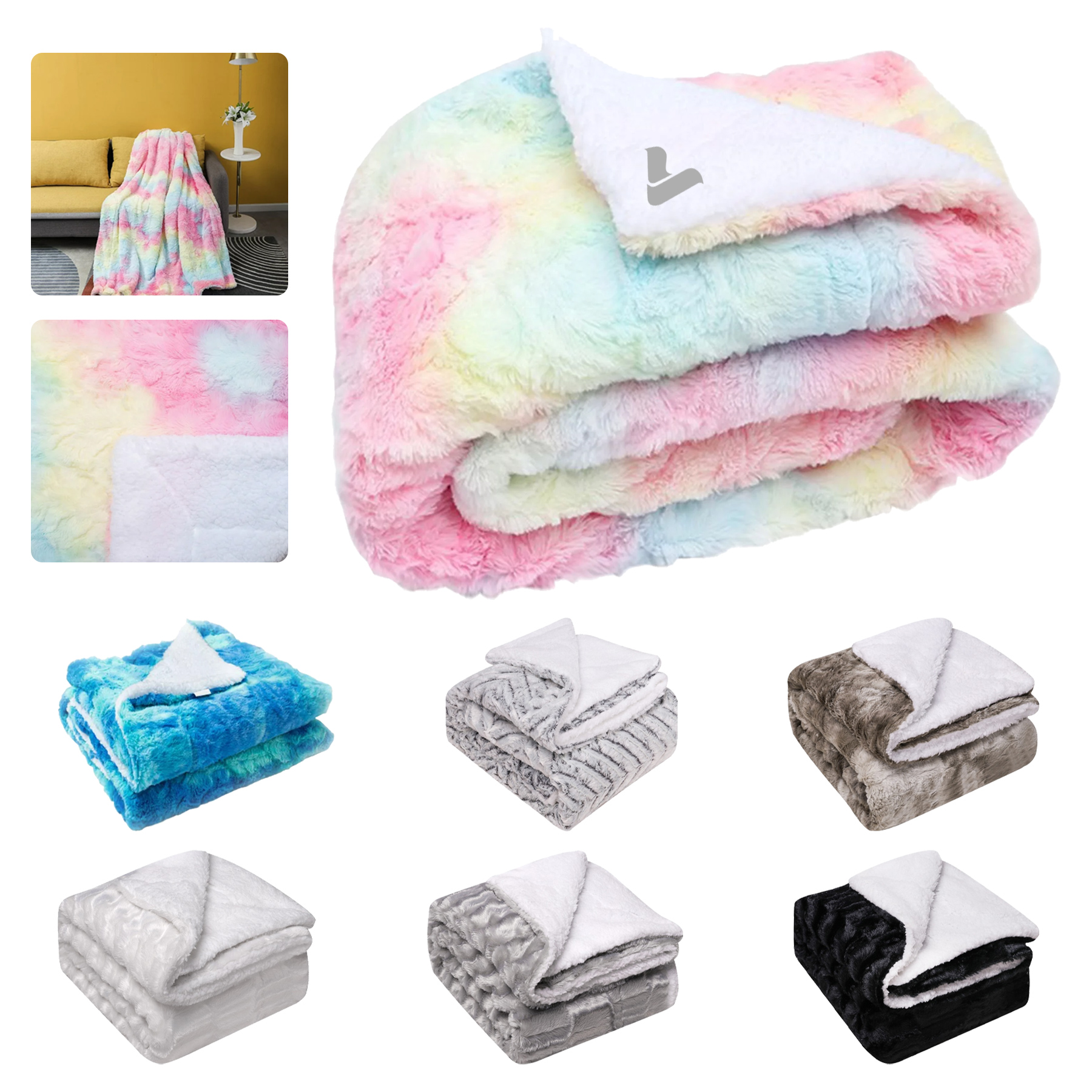 Thick Flannel Lamb Wool Composite Double Blanket Leisure Bla 2