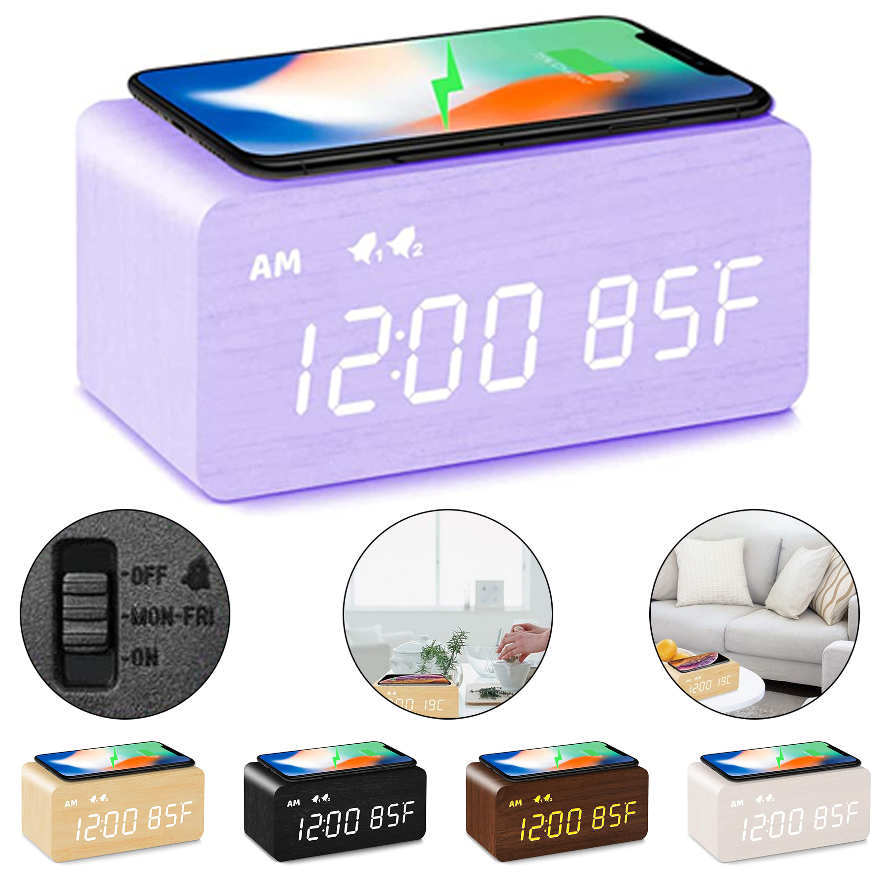 Wooden Wireless Charging Alarm Clock 2