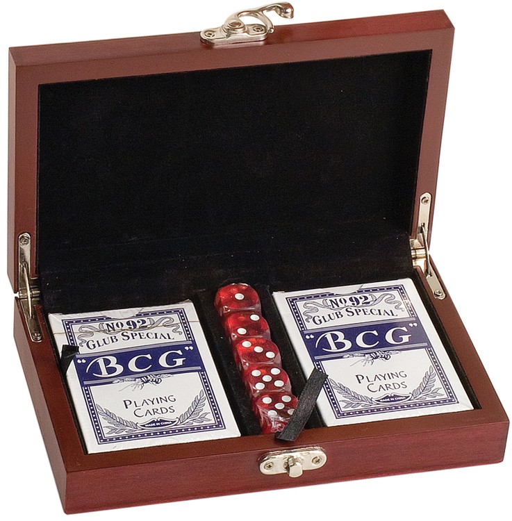 Card and Dice Set in Rosewood Box with an engraved top 1