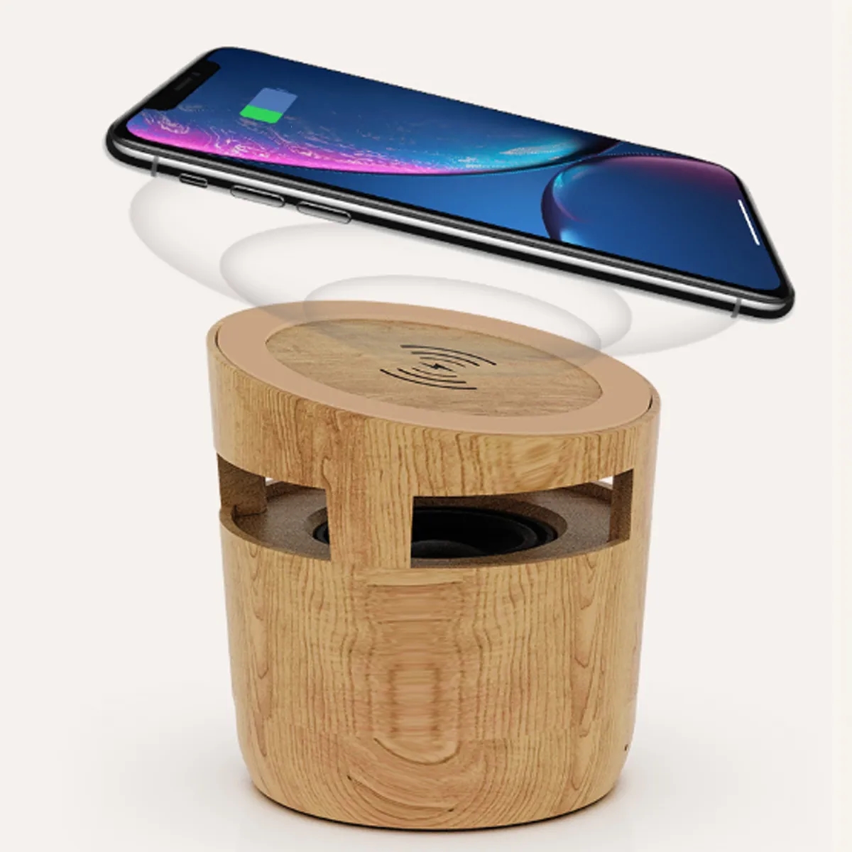 2 in 1 Wood Grain Wireless Charger with Bluetooth Speaker 3