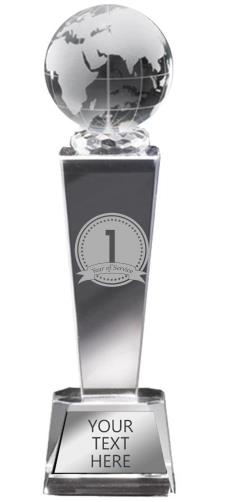 Crystal Tower Globe Award 9x2.5" 2