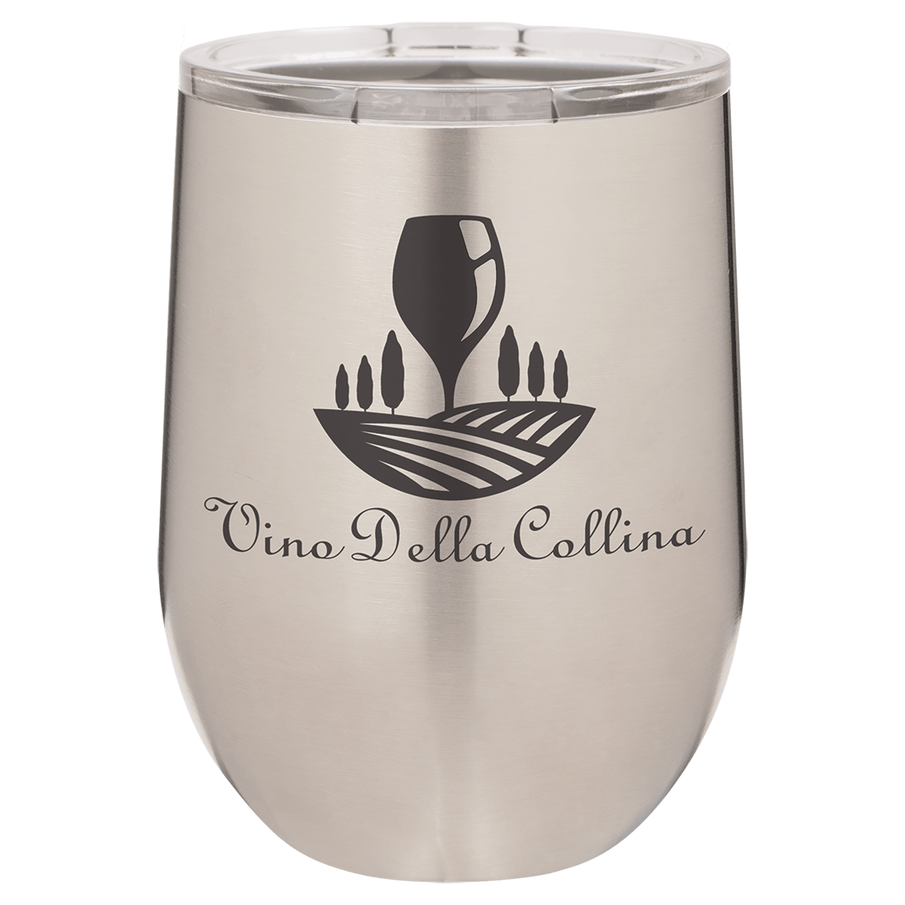 12 oz. Stainless Steel Laser Engraved Polar Camel Stemless Wine Tumbler w/Clear Lid 2