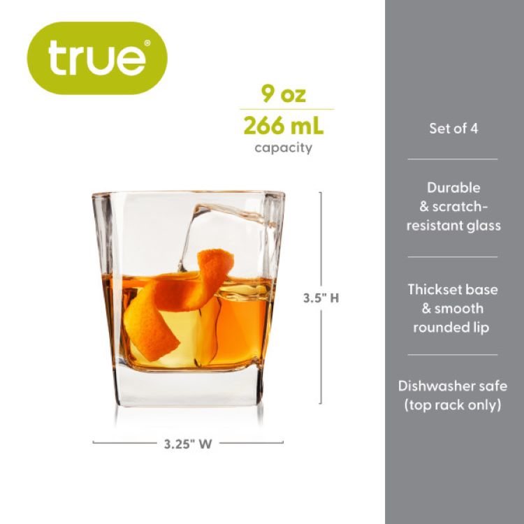 True® Square Rocks Glass, set of 4 6