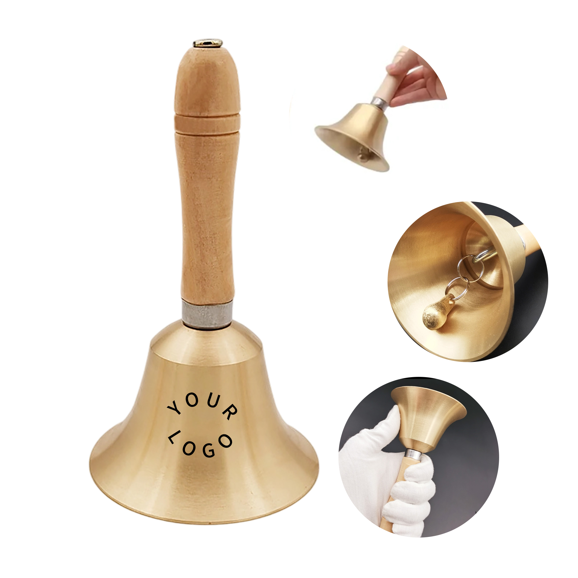 Solid Brass Hand Bell With Wooden Handle For Attention 2