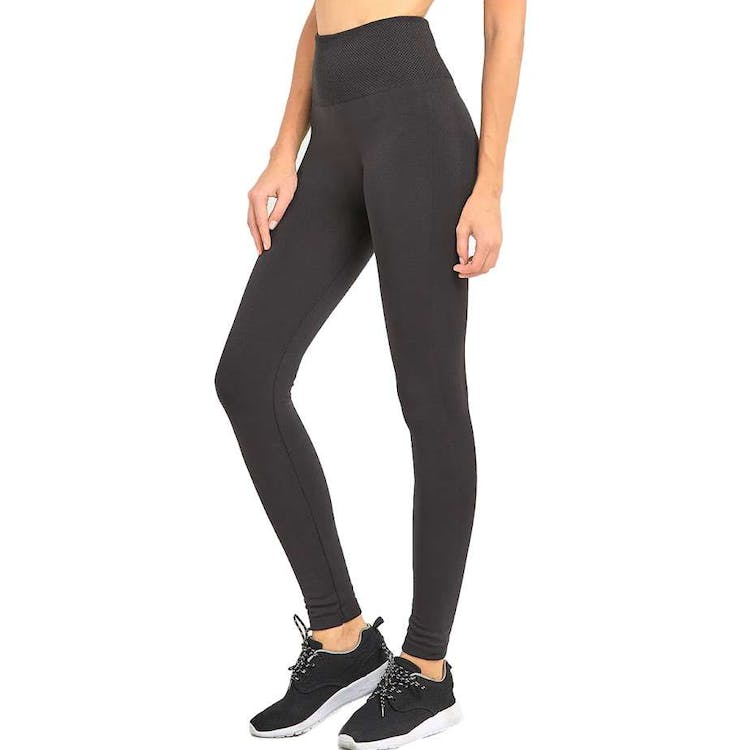 Women's High Waist Fleece Leggings - Charcoal Extra-Wide Band One Size 2