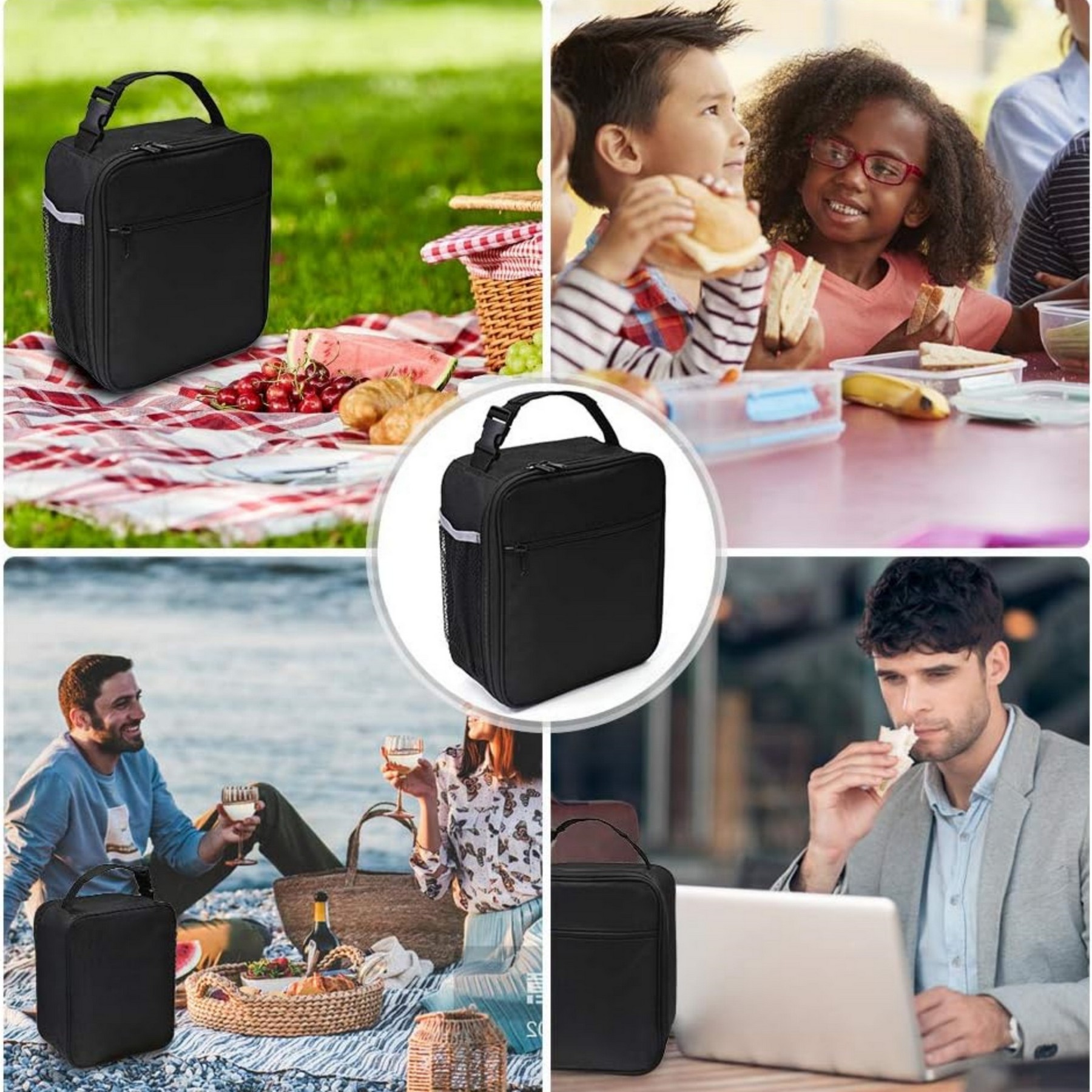 Portable Insulated Lunch Bag with Bottle Pocket 7