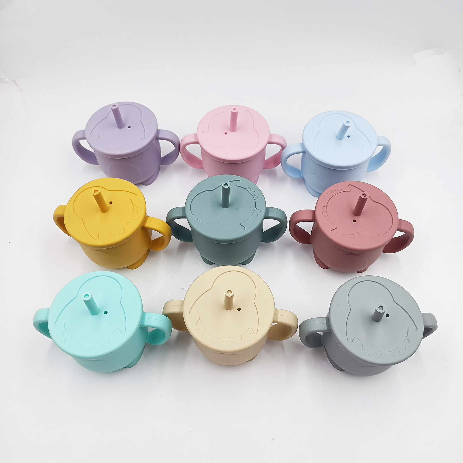 Baby Training Cup-Dual-Handle Silicone Cup With Lid 4