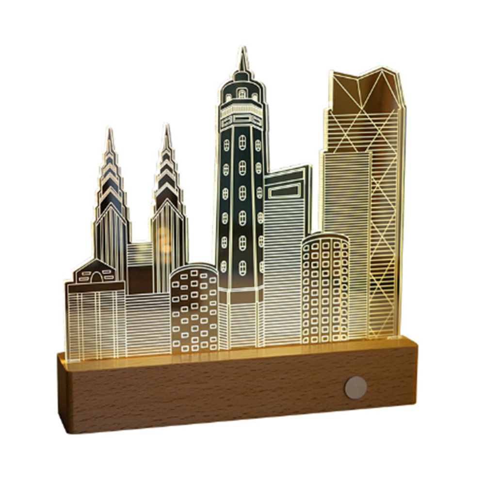 Acrylic Night Light Square Beech Wood Base 2