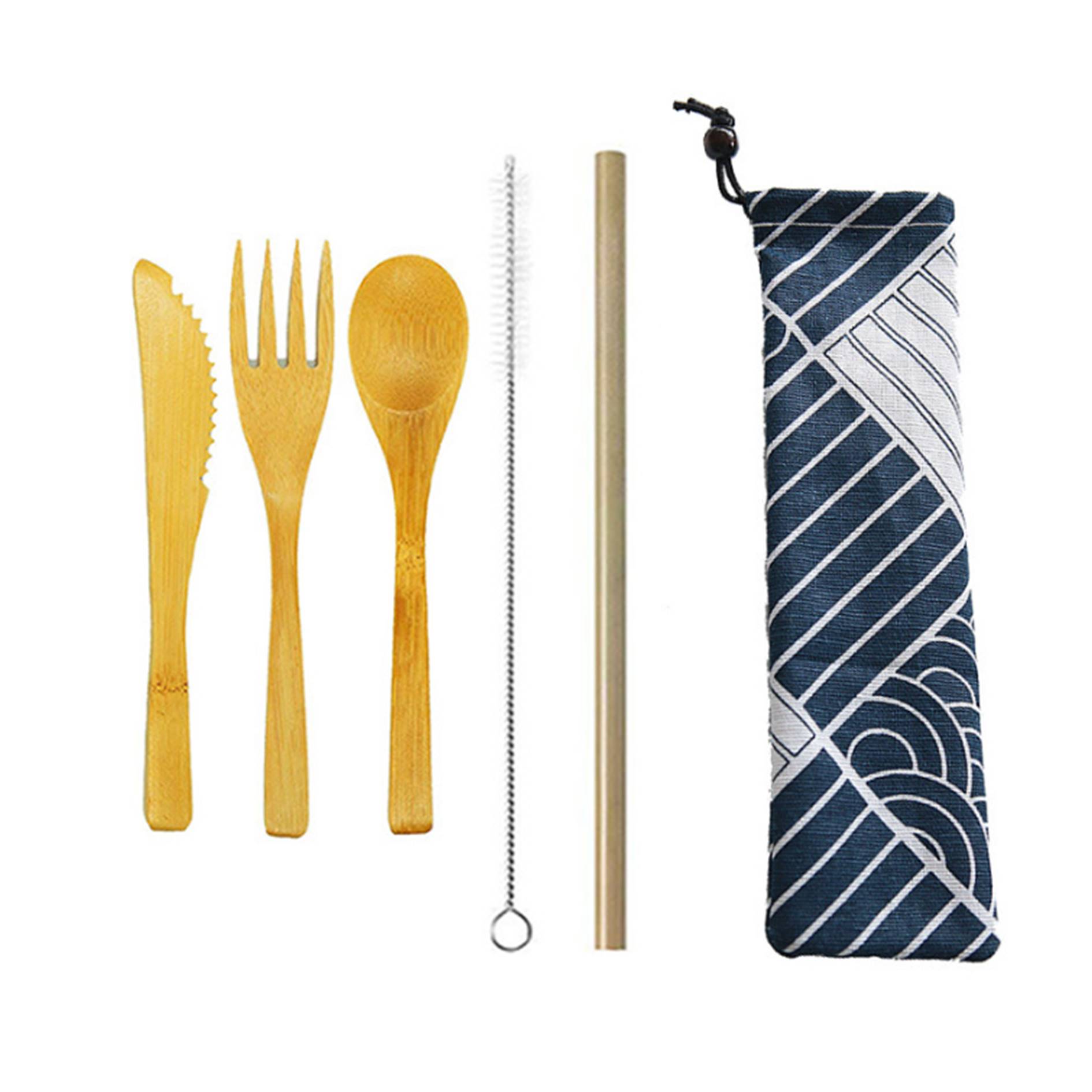 5PCs Kids Bamboo Cutlery Set w/Pouch 2