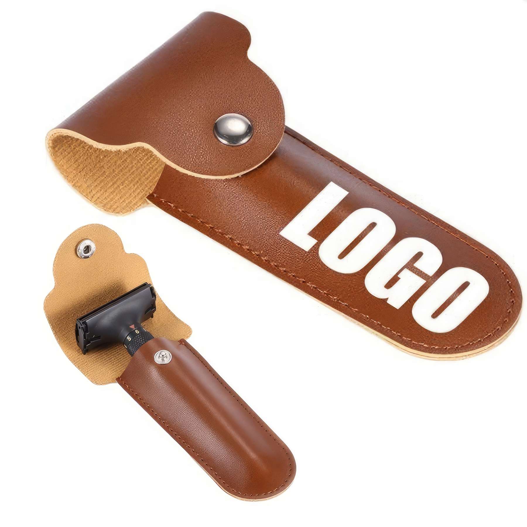 Travel Portable PU Leather Safety Shaving Razor Case 2