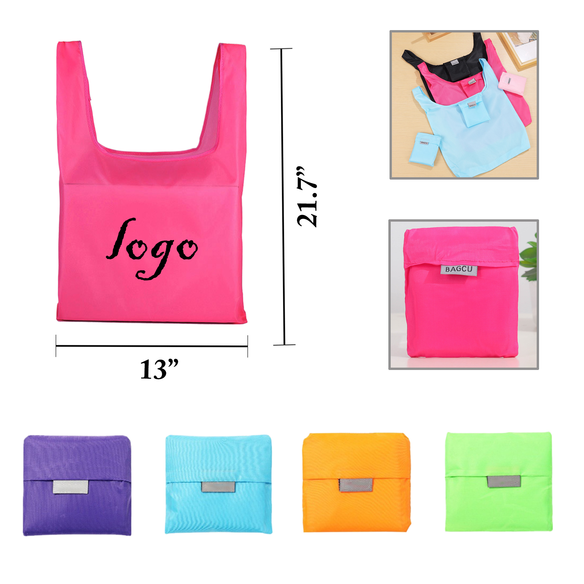 MOQ100 Compact Foldable Oxford Shopping Bag, custom tote bag with logo imprint 2