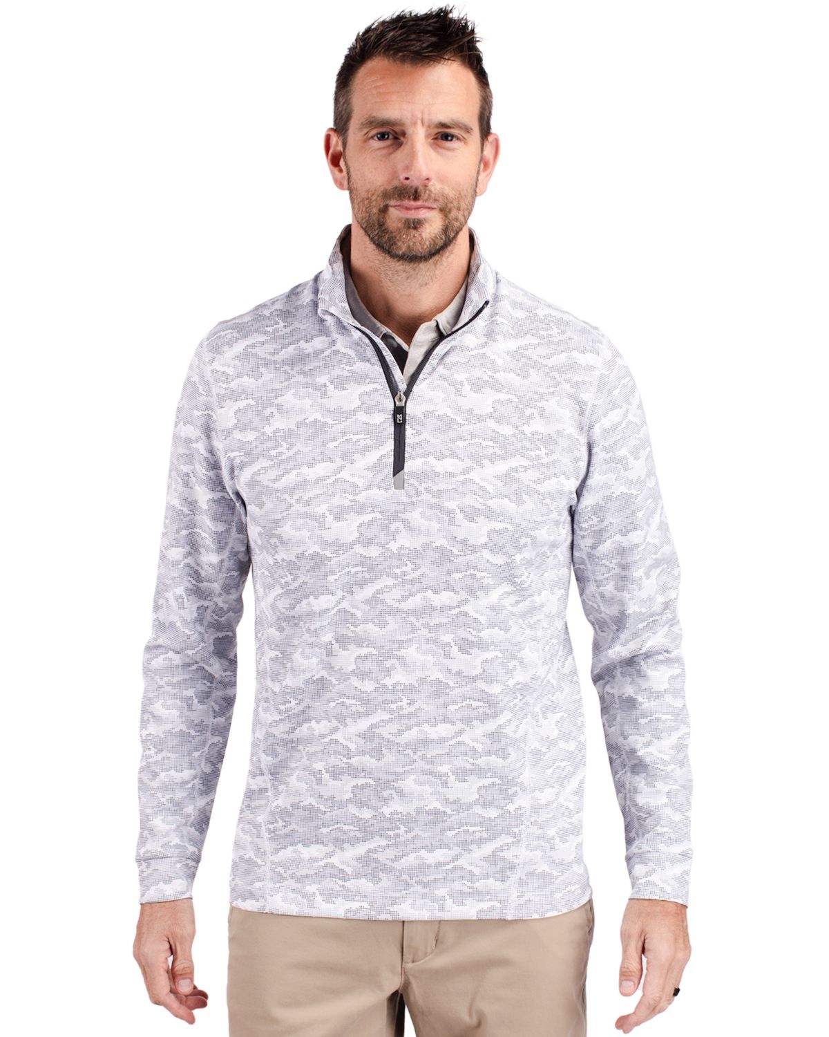 Traverse Stretch Eco Camo Print Quarter Zip Mens Pullover