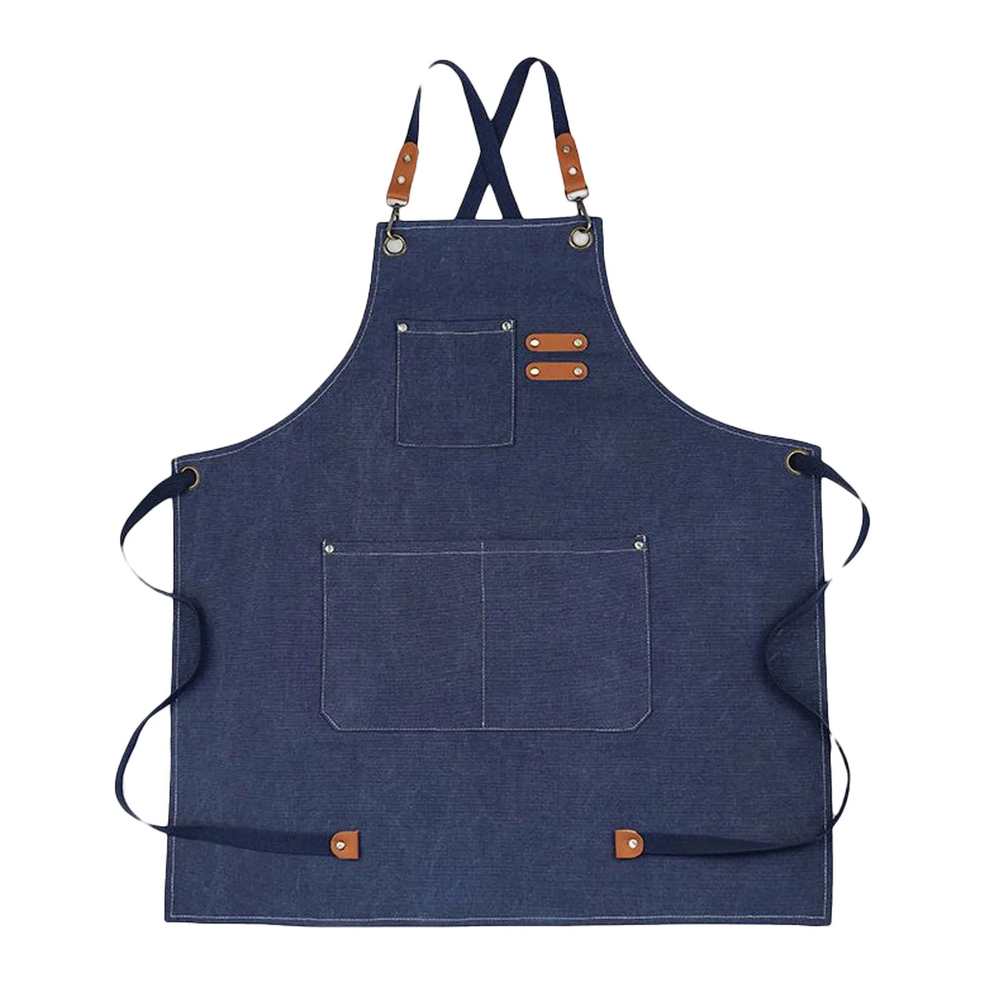 MOQ 20 Cross Back Strap Washed Cotton Canva Chef Grill Apron 4
