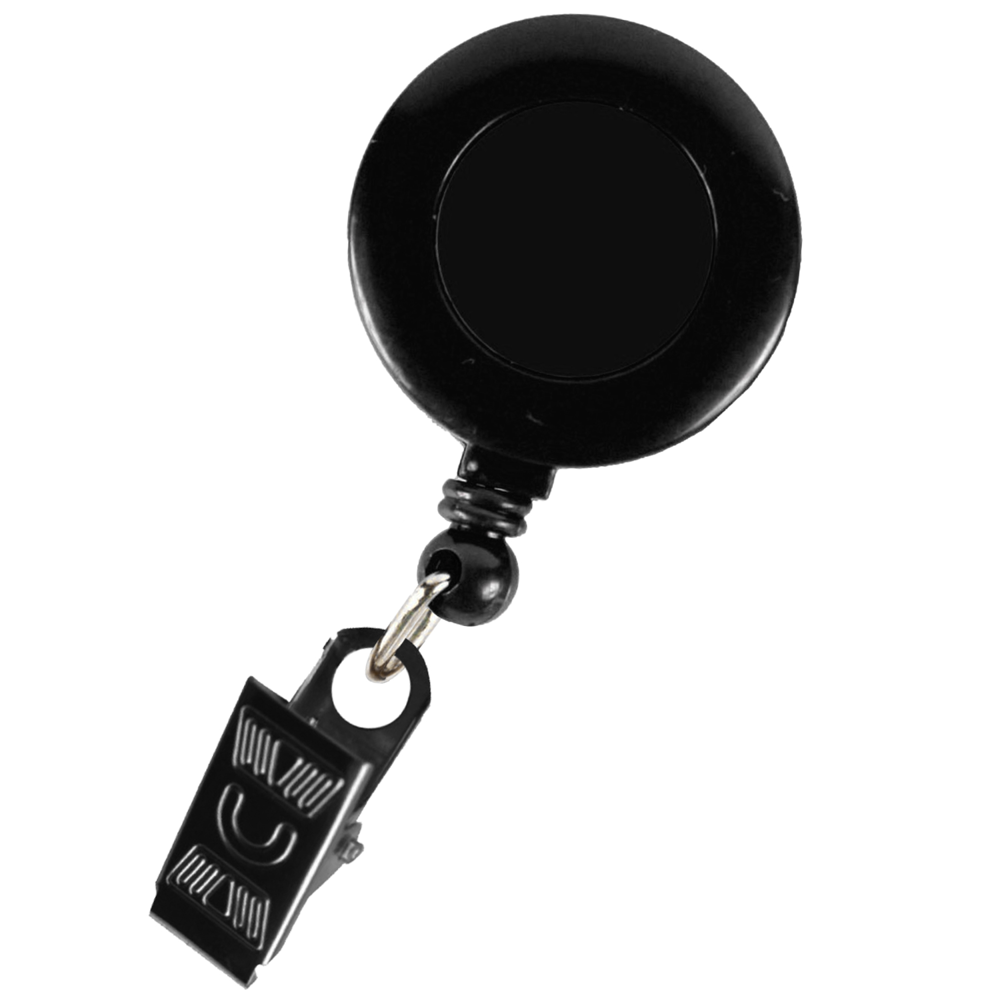 Round Retractable Badge Holder w/ Bulldog clip