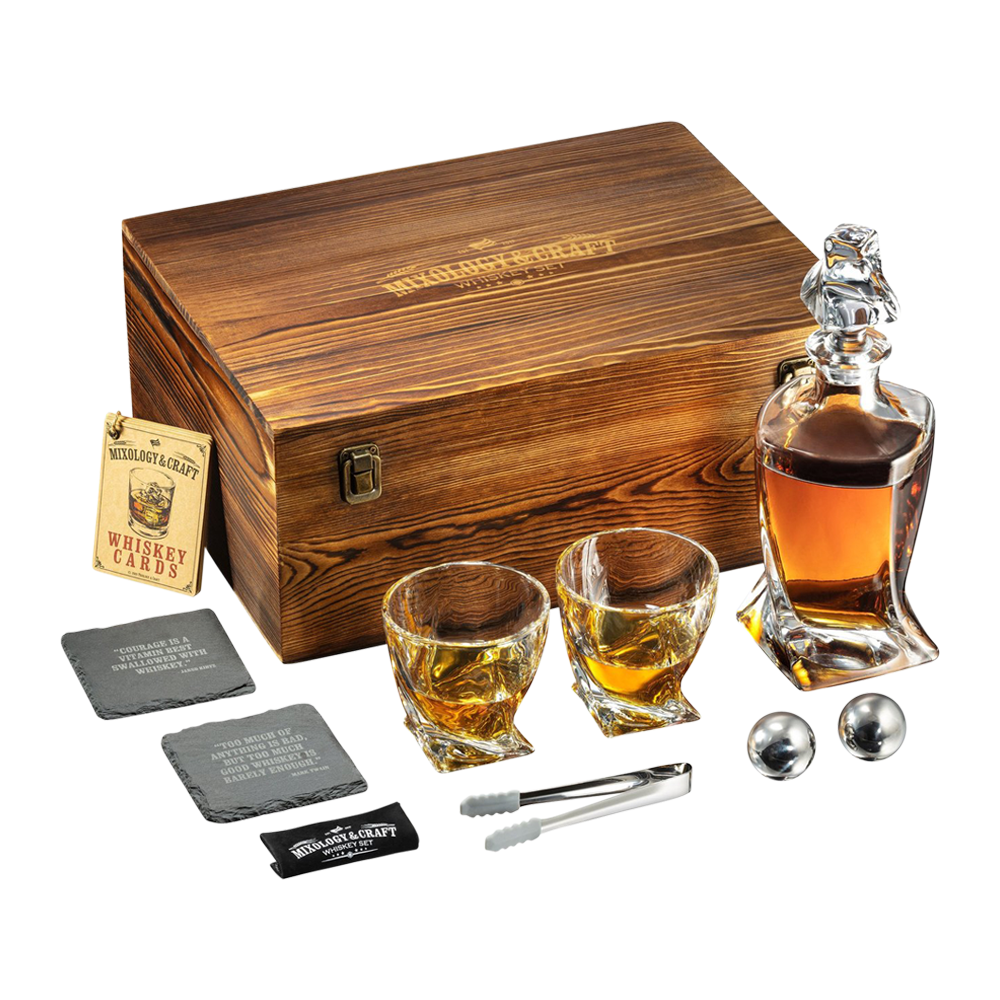 Elegant Whiskey Decanter Set in Wooden Box 6