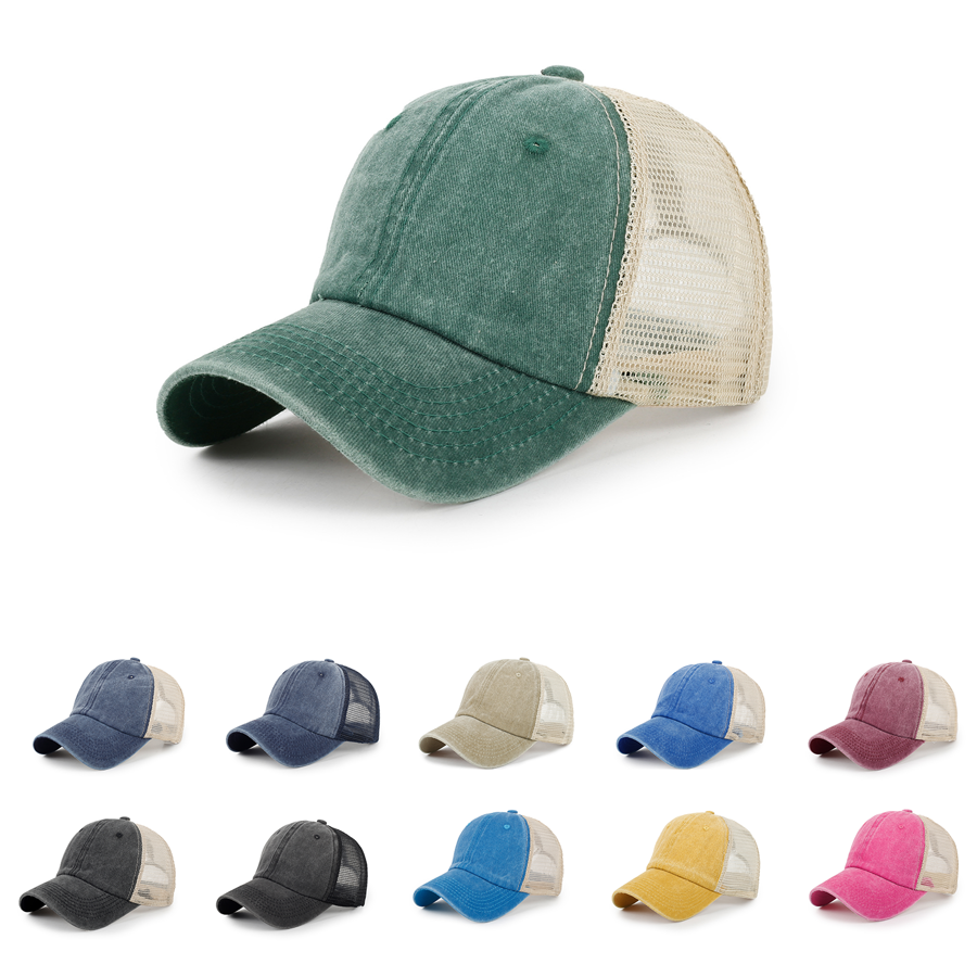 Stock 2-Tone Washed Cotton 6-Panel Trucker Cap 45