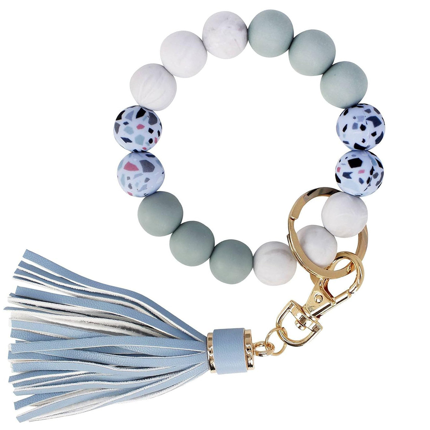 Silicone Beaded Tassel Bracelet Keychain 5