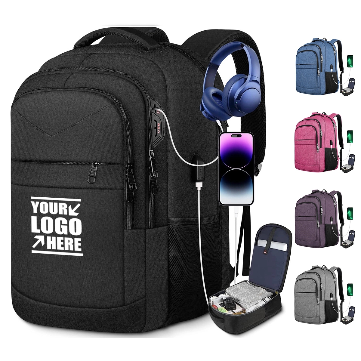 Extra Large Travel Carry on Laptop Backpack with USB Port 2