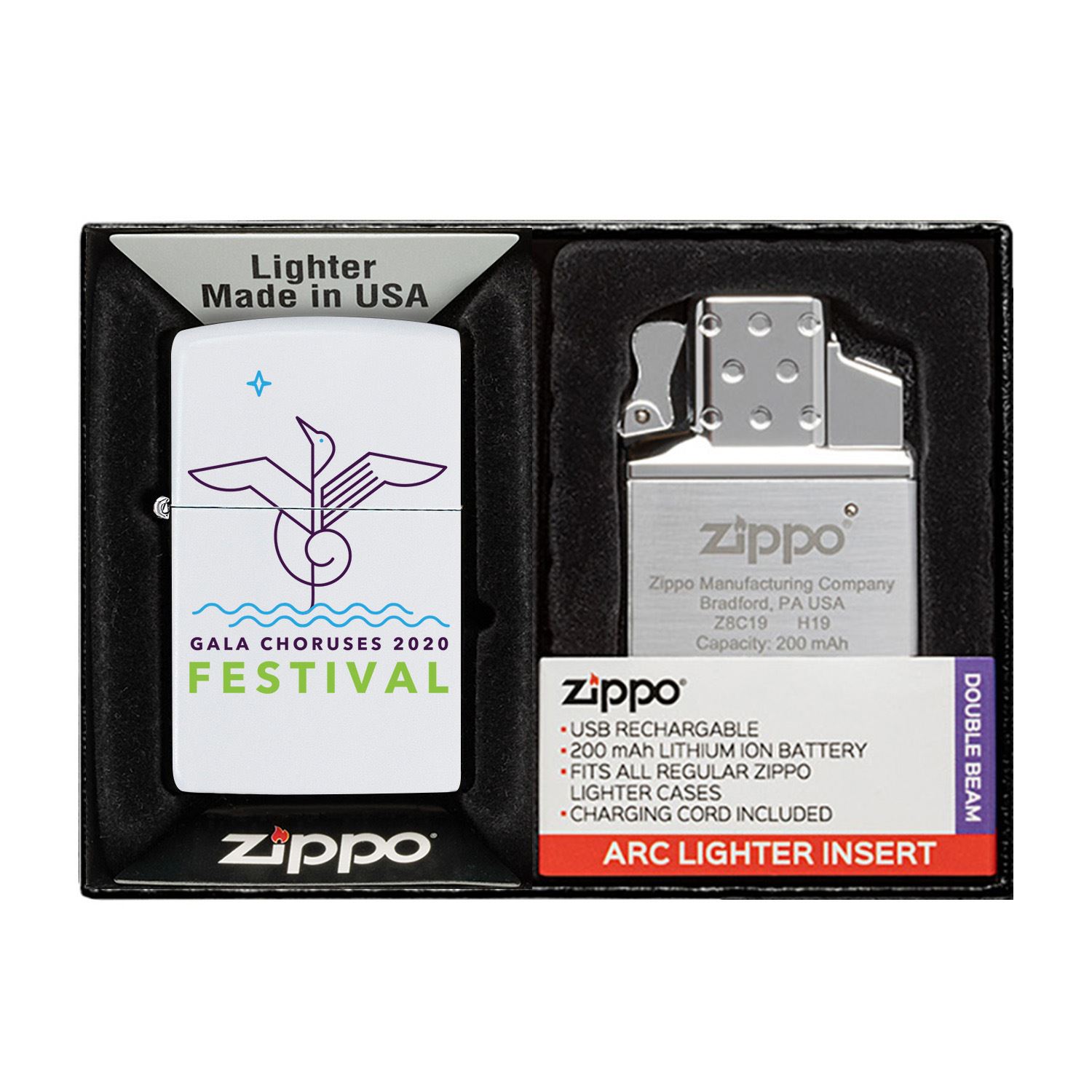 Matte Zippo® Lighter & Rechargeable Electric Lighter Insert Gift Set 13