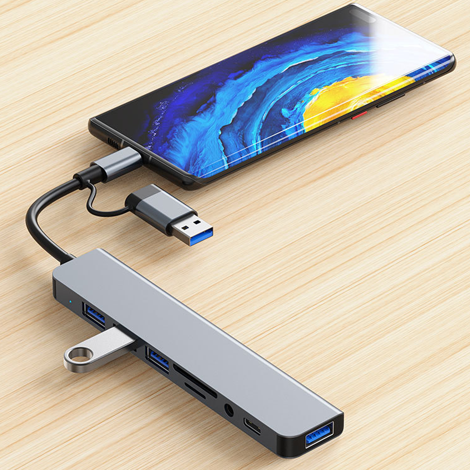 7-Port USB Hub With SD/TF Card Reader And Audio Output 5