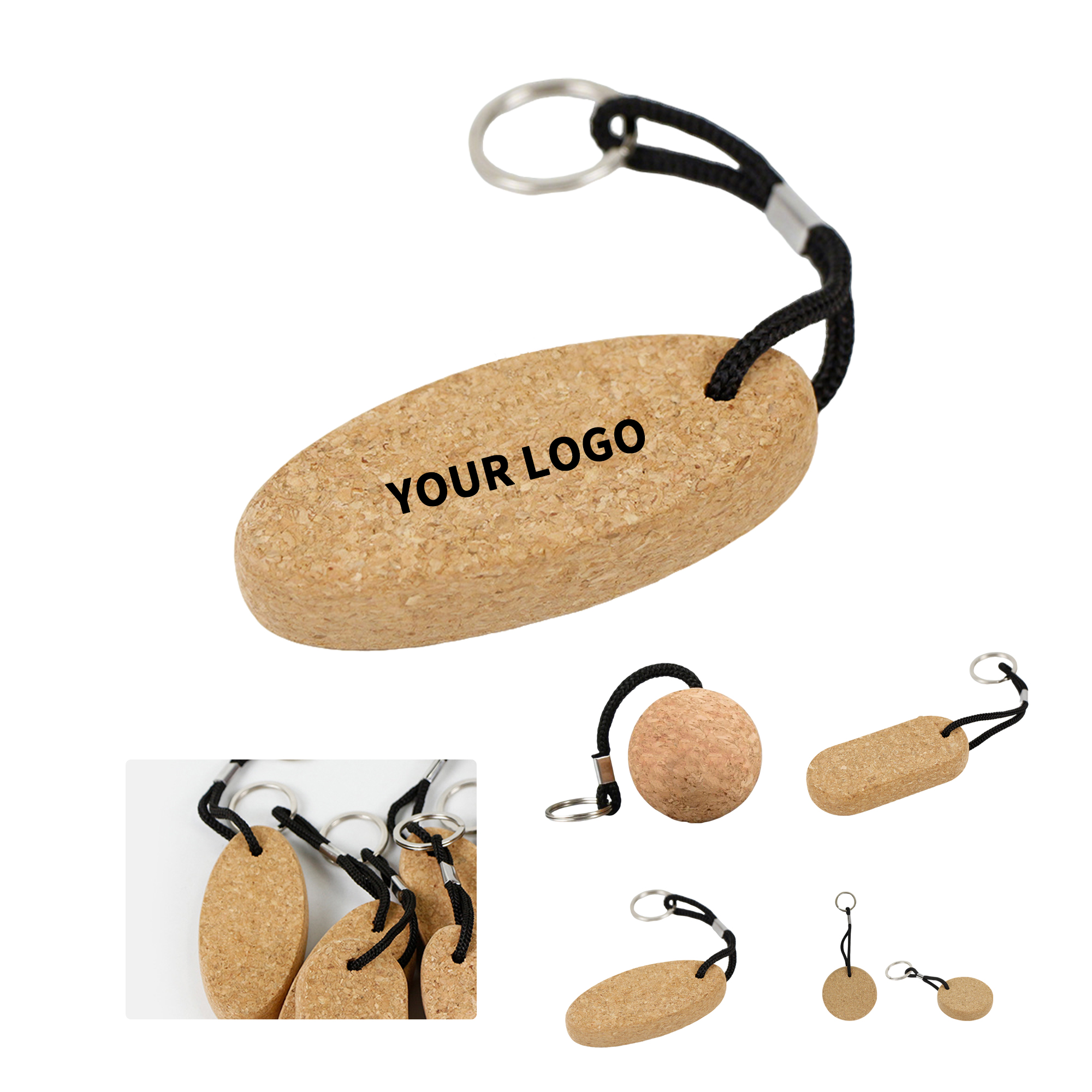Oval Cork Key Ring 3.5" Length X 1.57" Width X 0.59" Height 1