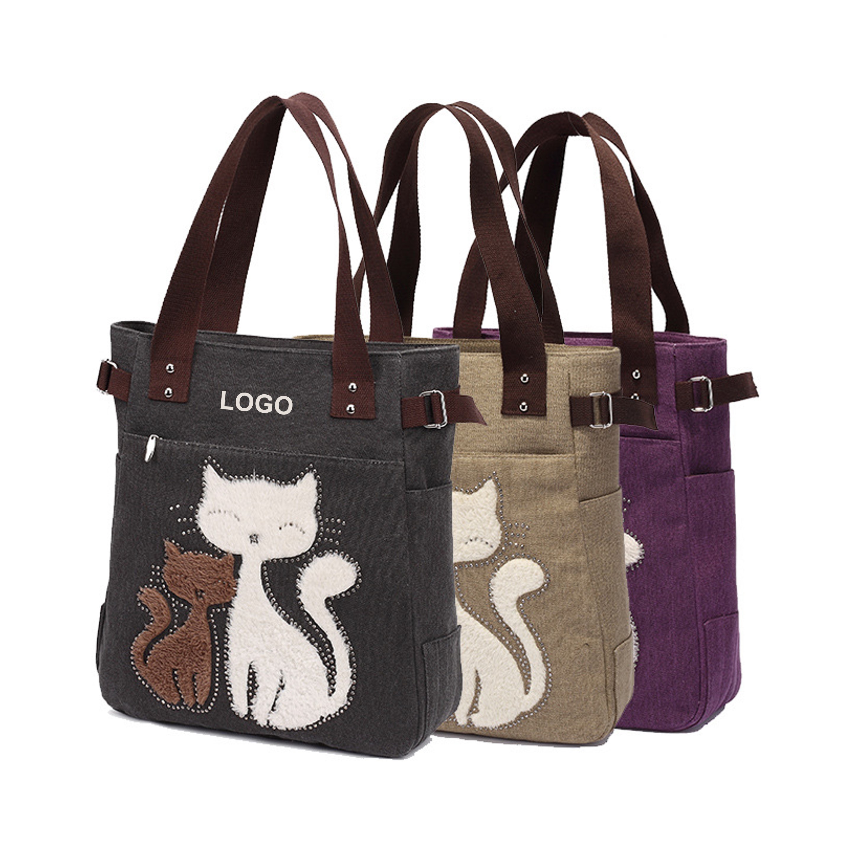 Women Canvas Handbag w/Cat Pattern (Direct Import) 5