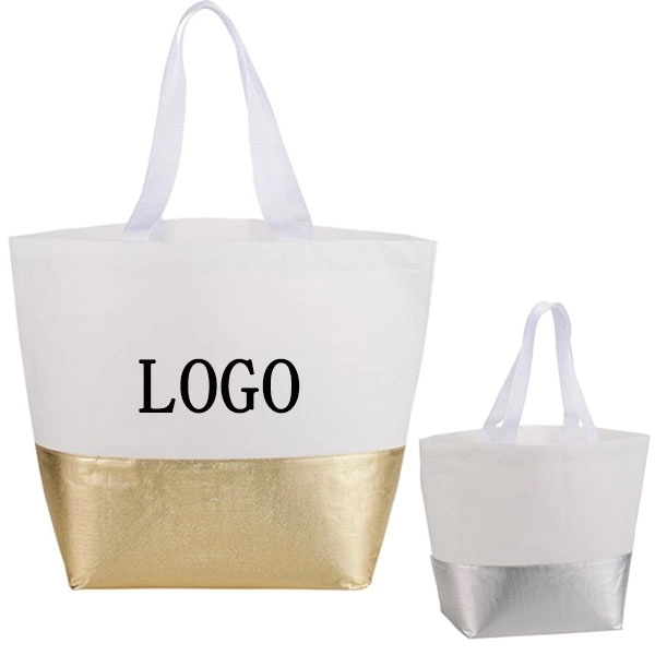Large Laminated Non-Woven Metallic Bottom Tote 2