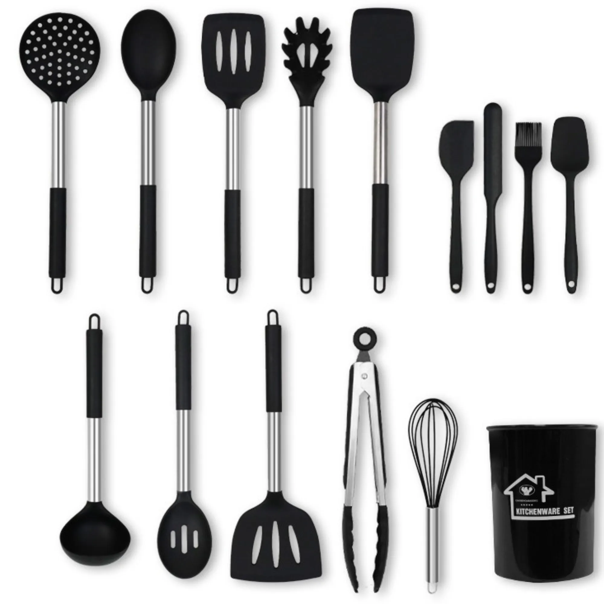 14-Piece Silicone Cooking Stainless Steel Handle Kitchen Set 2