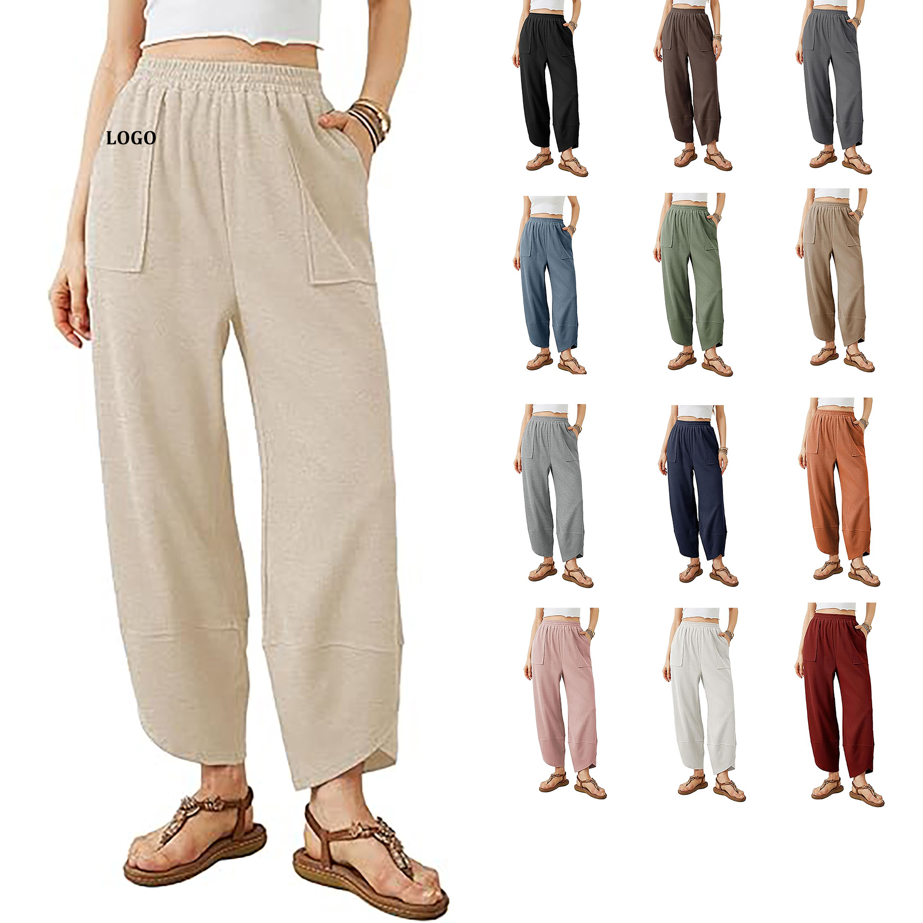 Elastic Waisted Palazzo Pants with Pockets 9