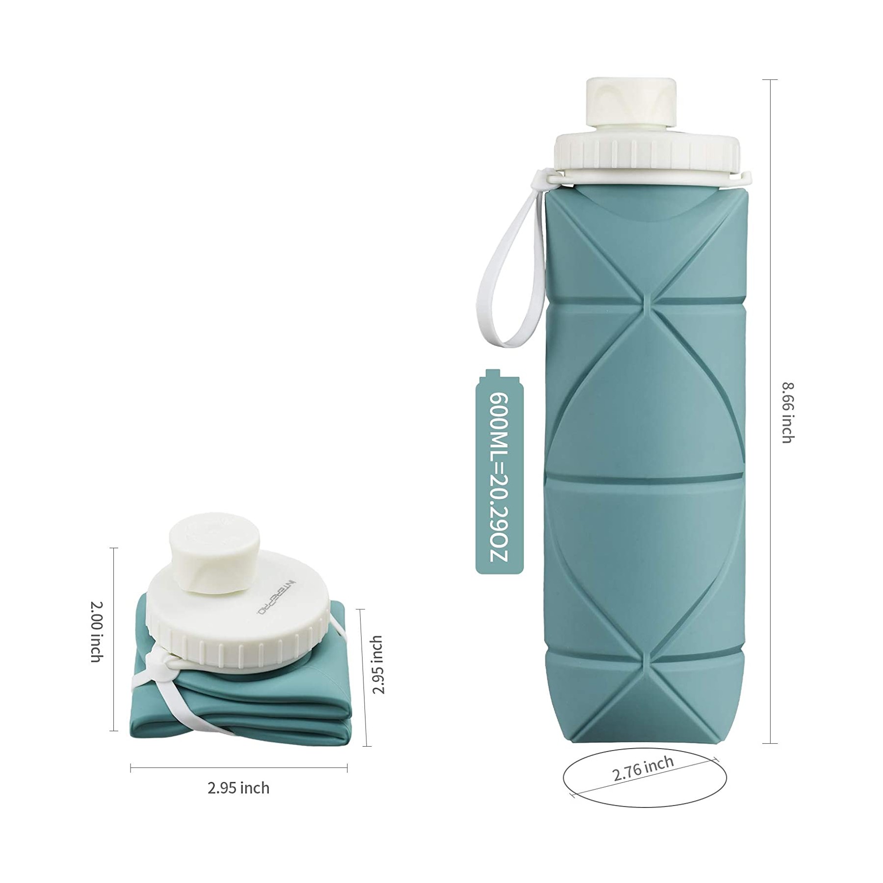 600ml/20oz Silicone Collapsible Water Bottle 2
