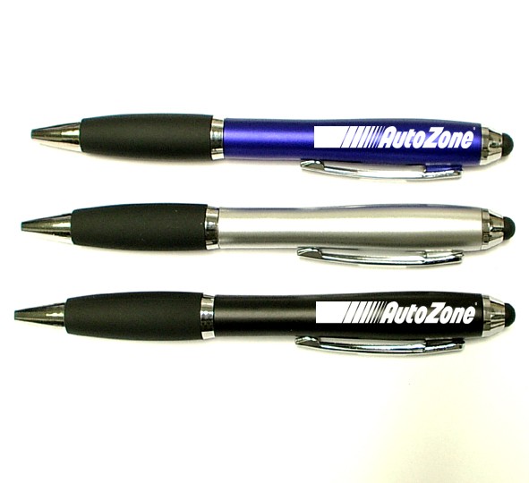 Twist action pen with stylus
