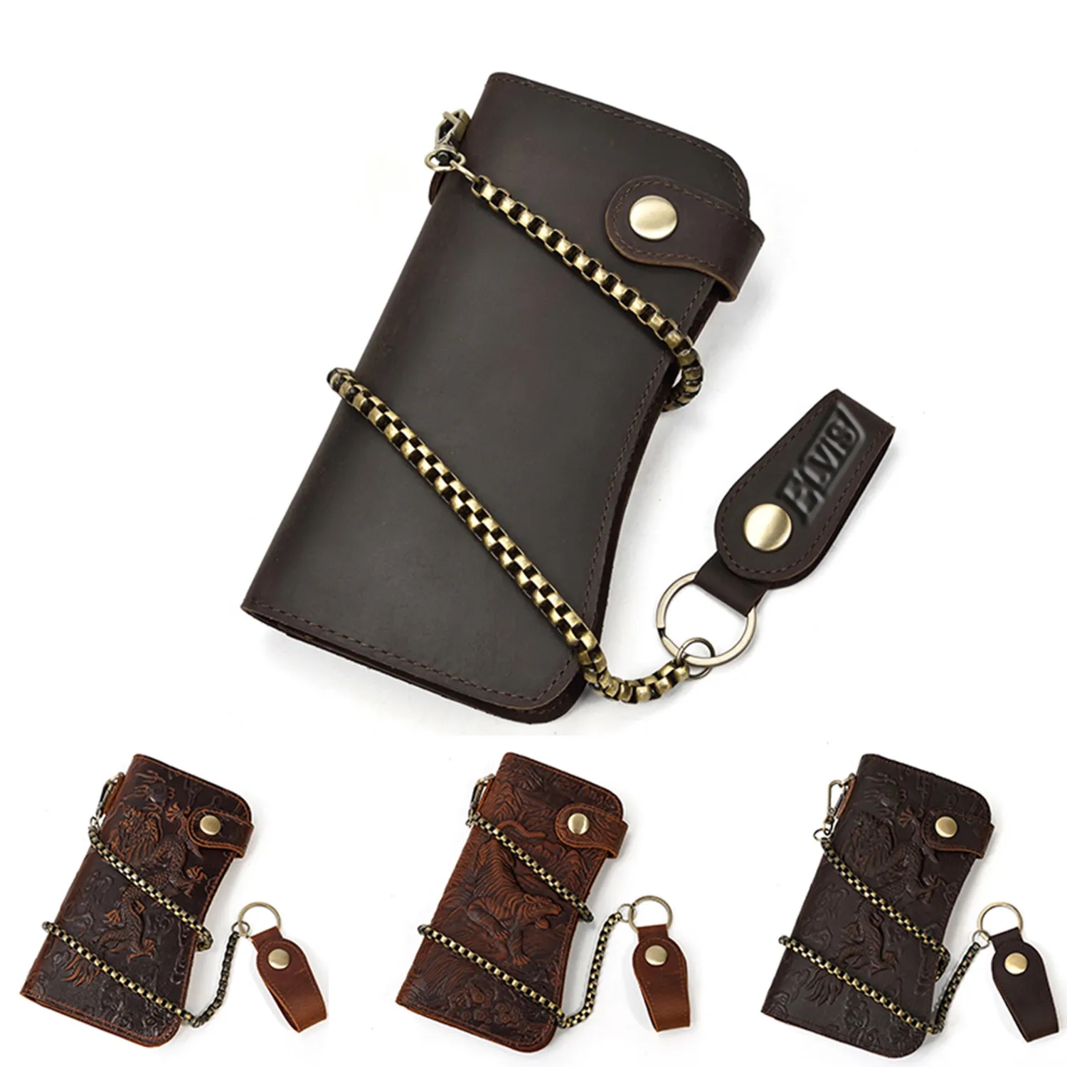 Embossed Dragon Pattern Multi Clip Leather Wallet 4