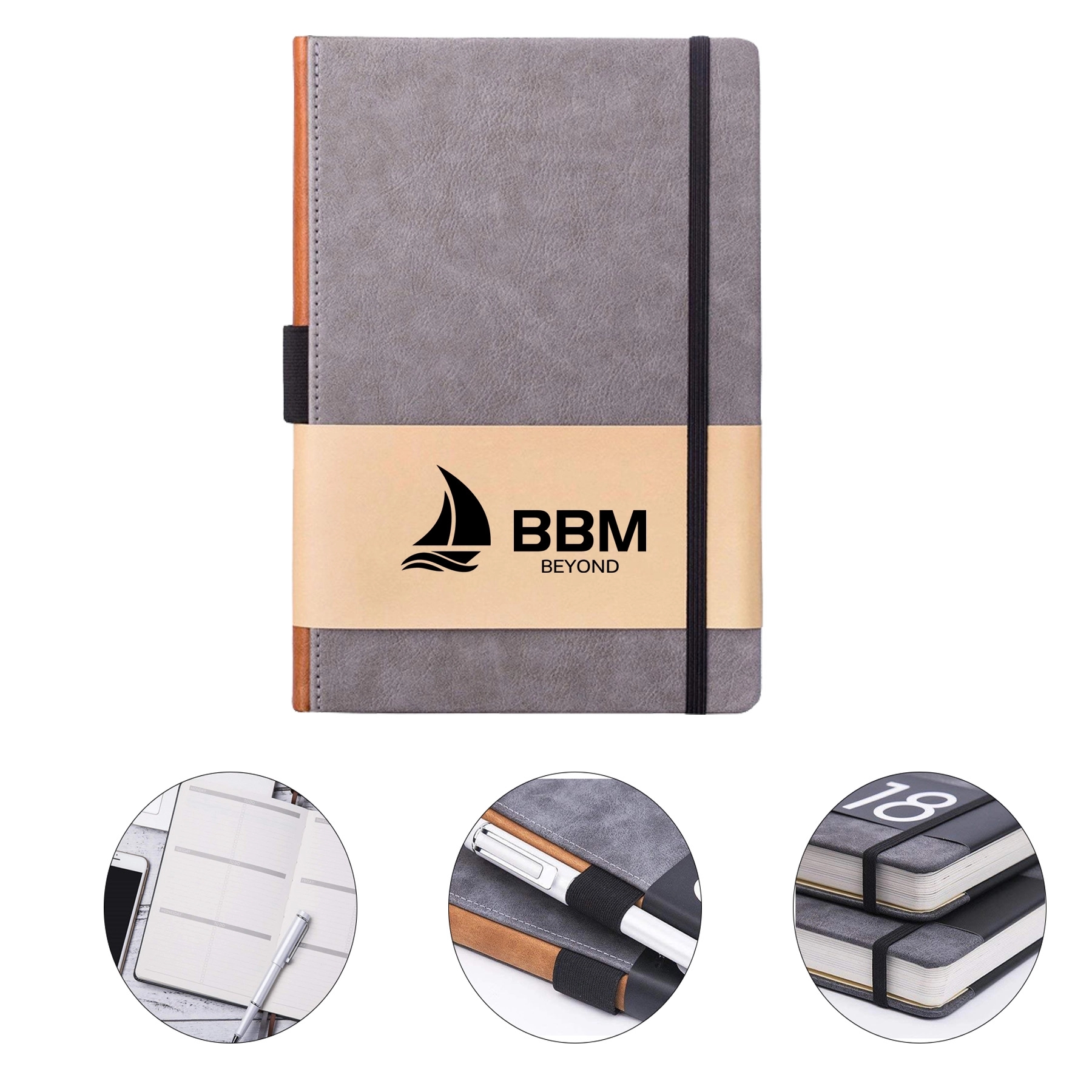 A5 Hard Leather Business Notebook with Elastic Band Side 2