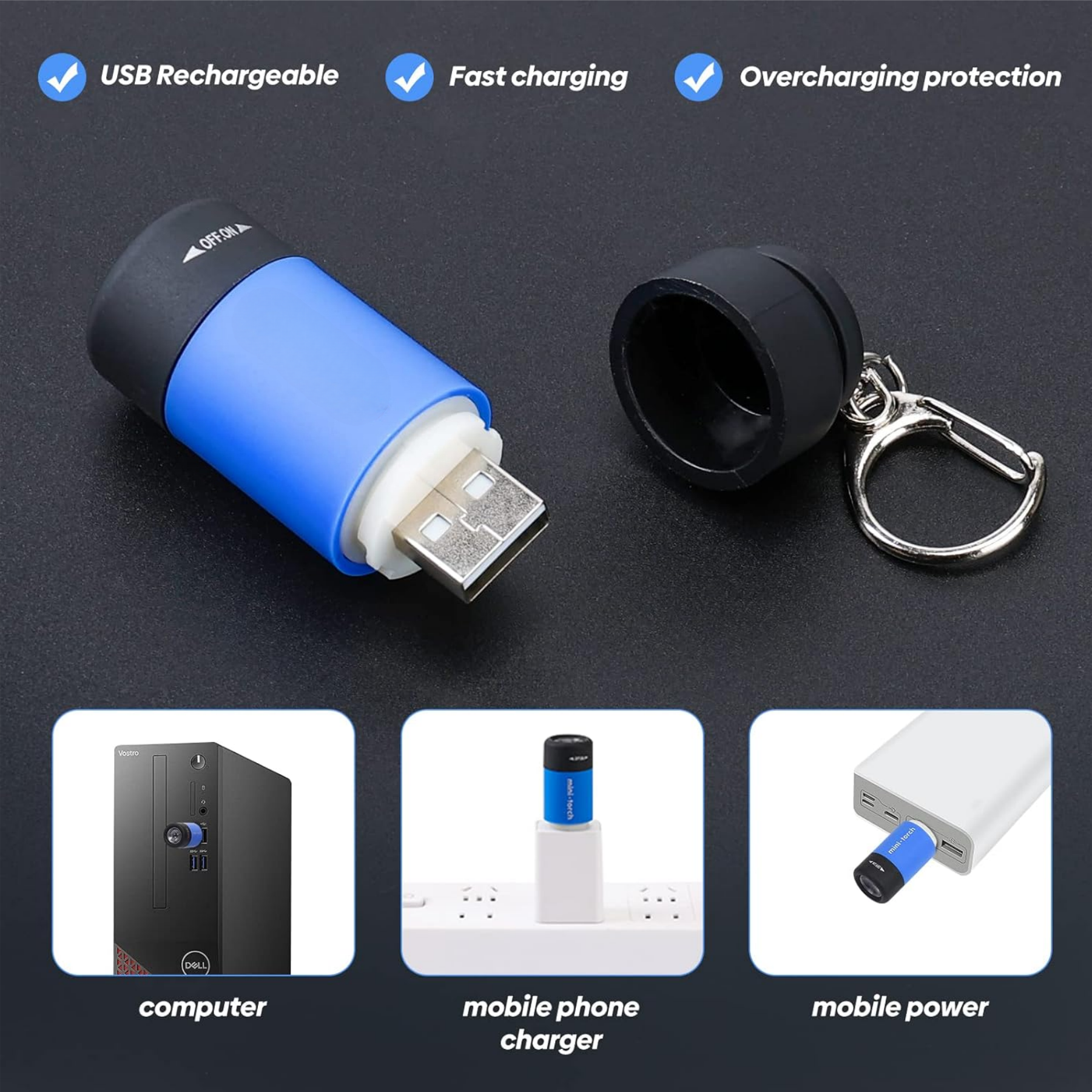Mini USB Rechargeable Keychain Flashlights 2