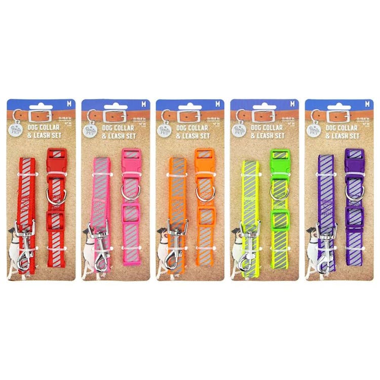 Reflective Nylon Leash & Collar Sets - Medium Assorted Colors