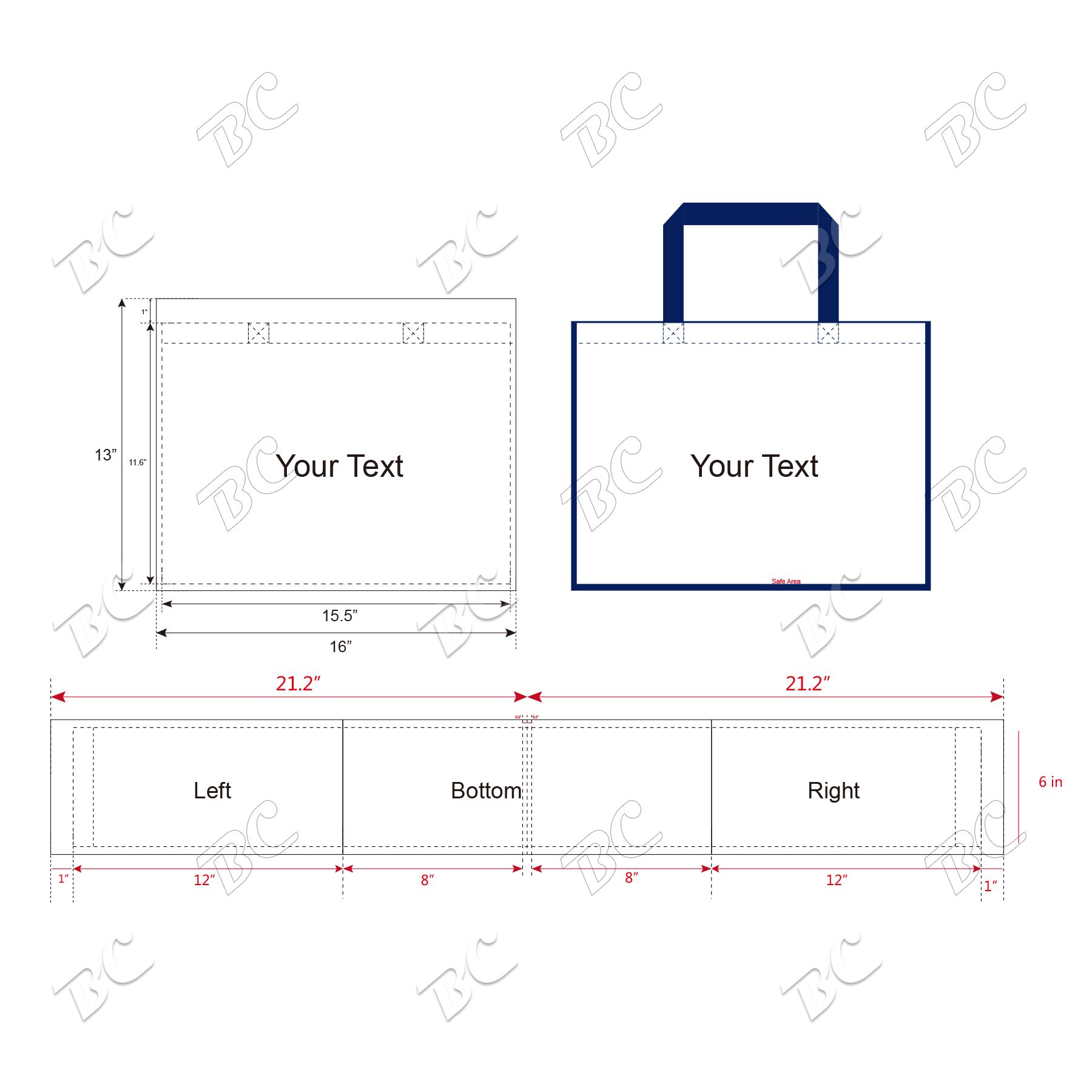 Free Shipping Color Trim Dye Sub TOTE BAGS 7