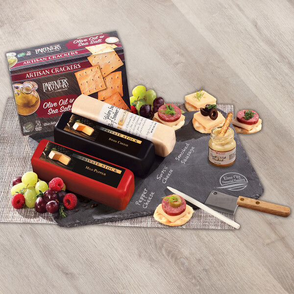 Genuine Slate Serving Plate with Shelf Stable Wisconsin Cheese & Sausage