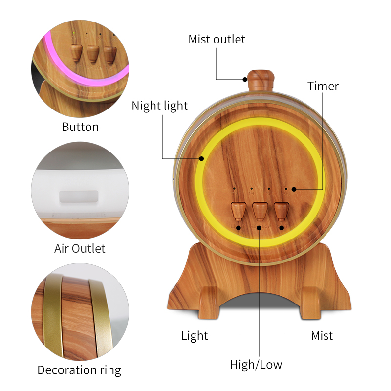 Oak Barrel Shaped 350ML Aroma Diffuser And Humidifier 5