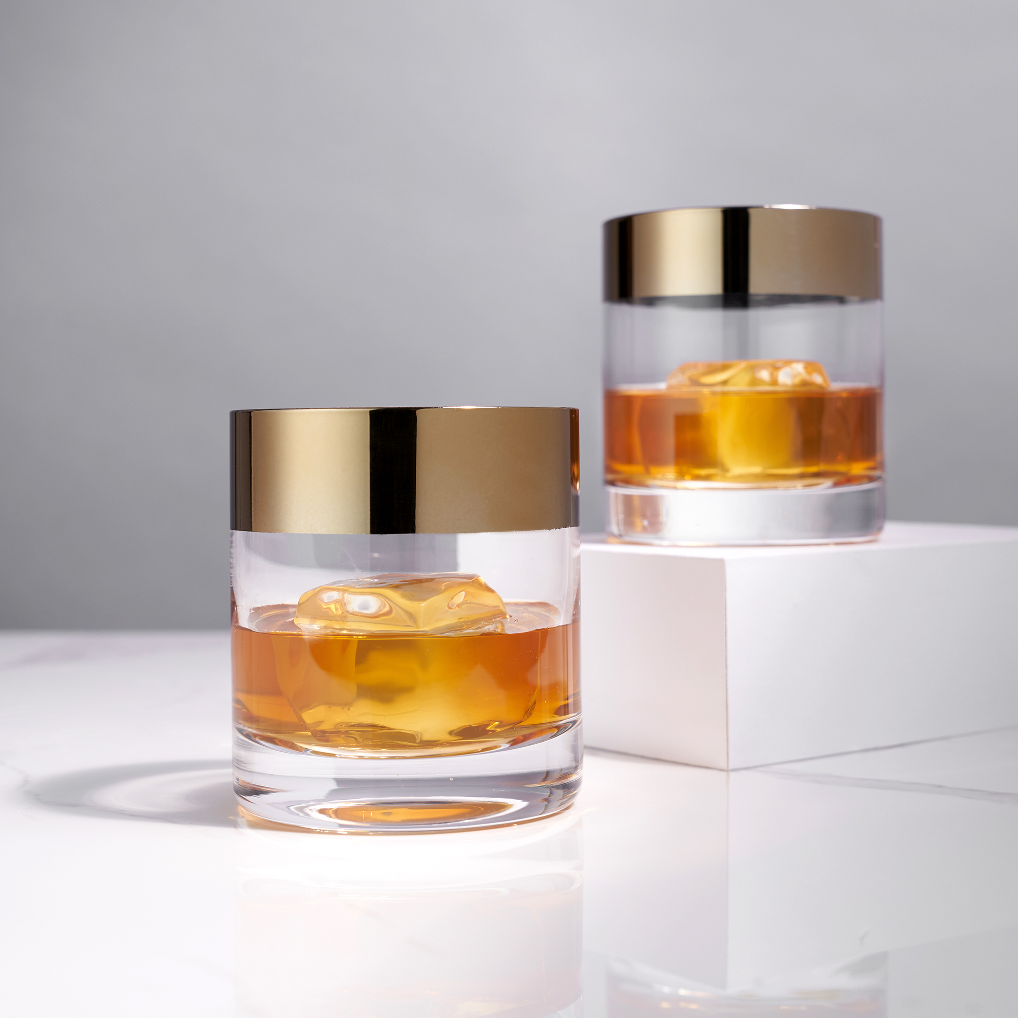Viski® Bronze Rim Crystal Tumbler, set of 2 2