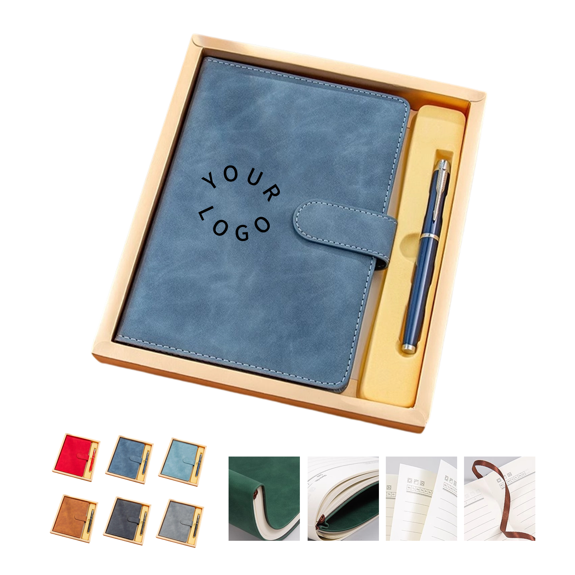 PU Leather A5 Notebook With Magnetic Buckle And Metal Pen Gift Set 3