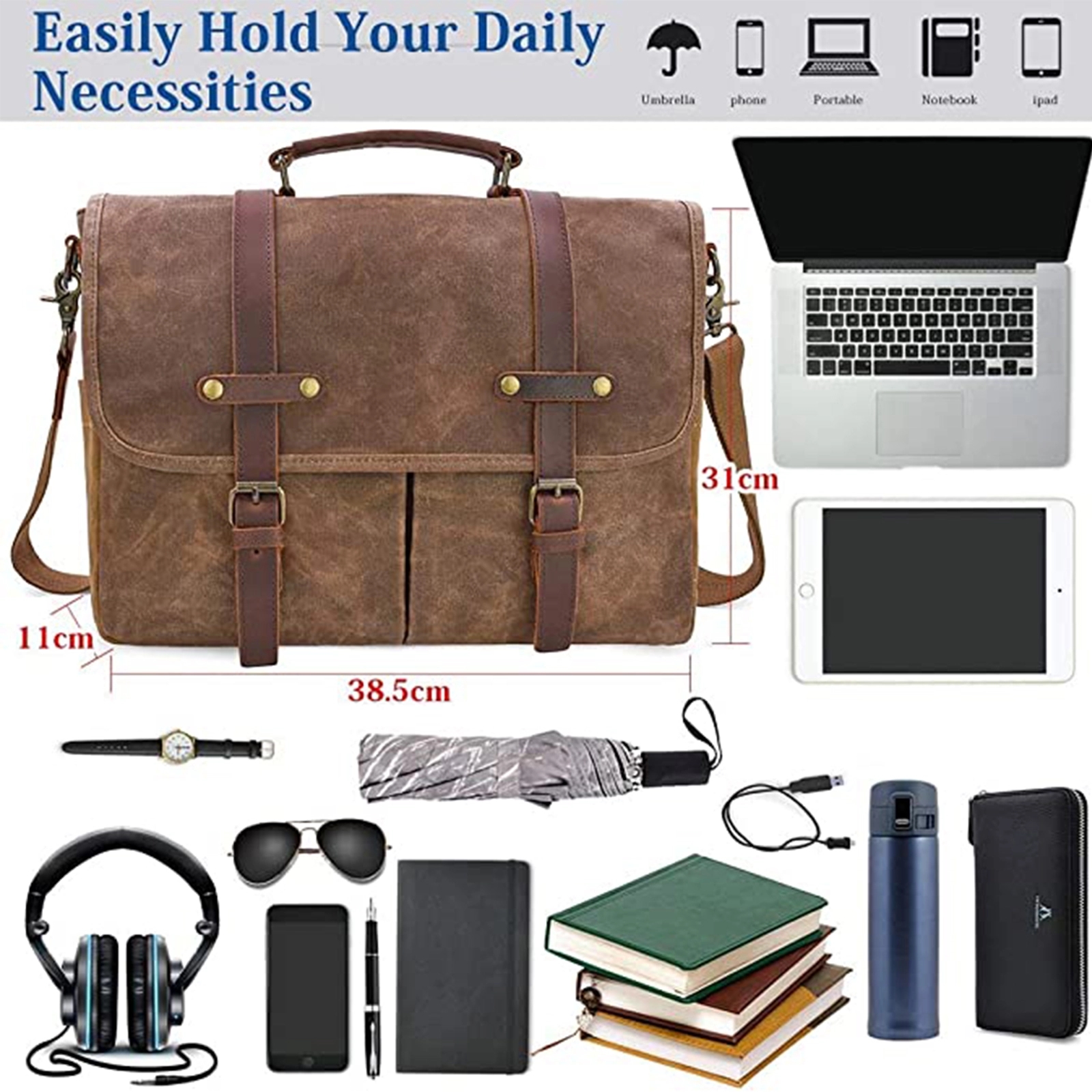 Mens Messenger Bag 15.6 Inch Waterproof 3