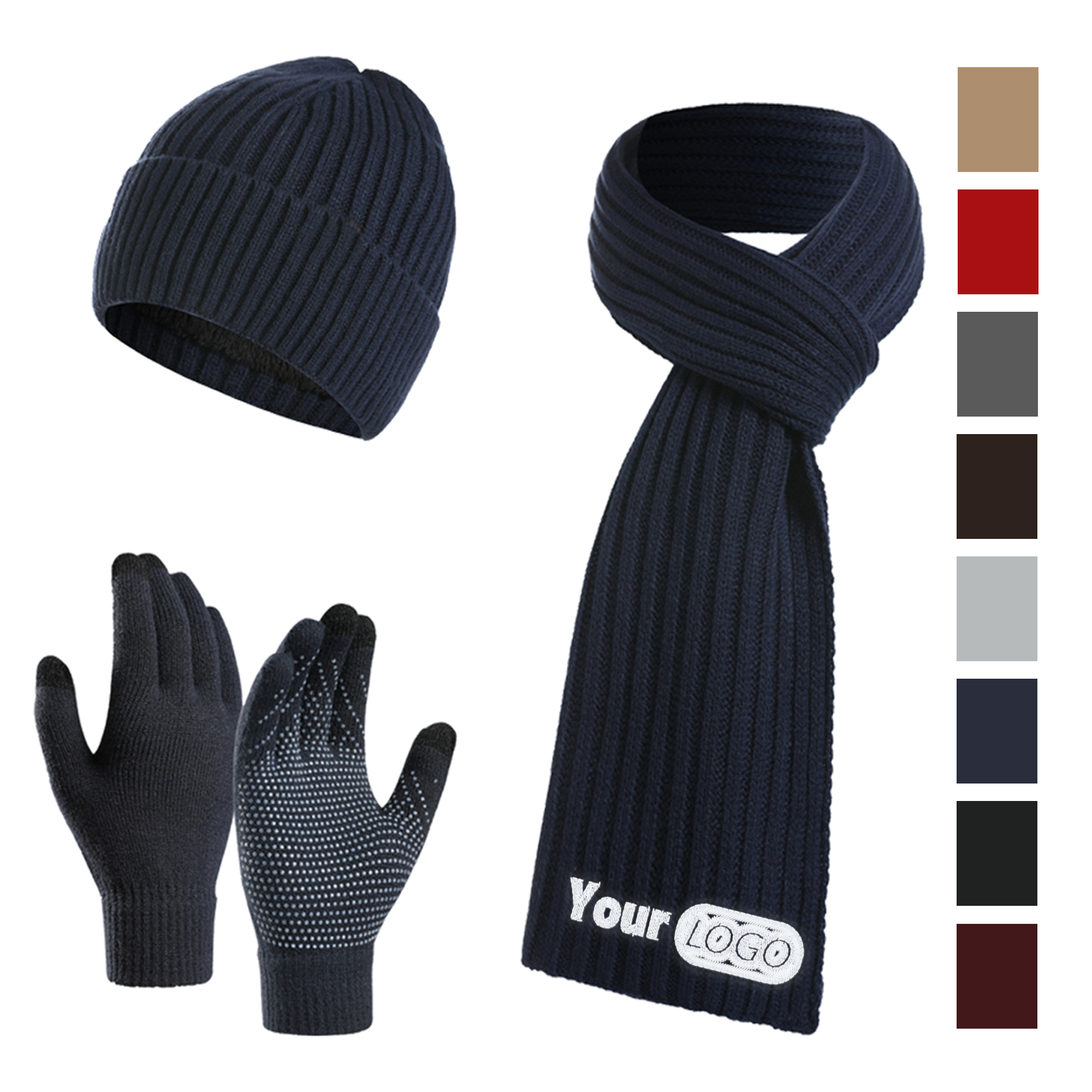 Warm Acrylic Gloves Hat And Scarf Set 12