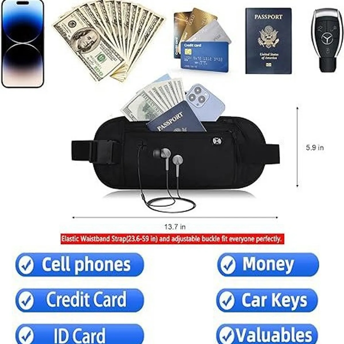 Invisible Anti-Theft Travel RFID Blocking Wallet Waist Bag 3