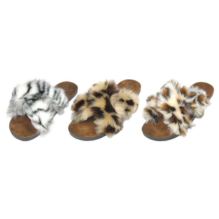 Women's Faux Fur Sandals - Animal Print Assorted 2