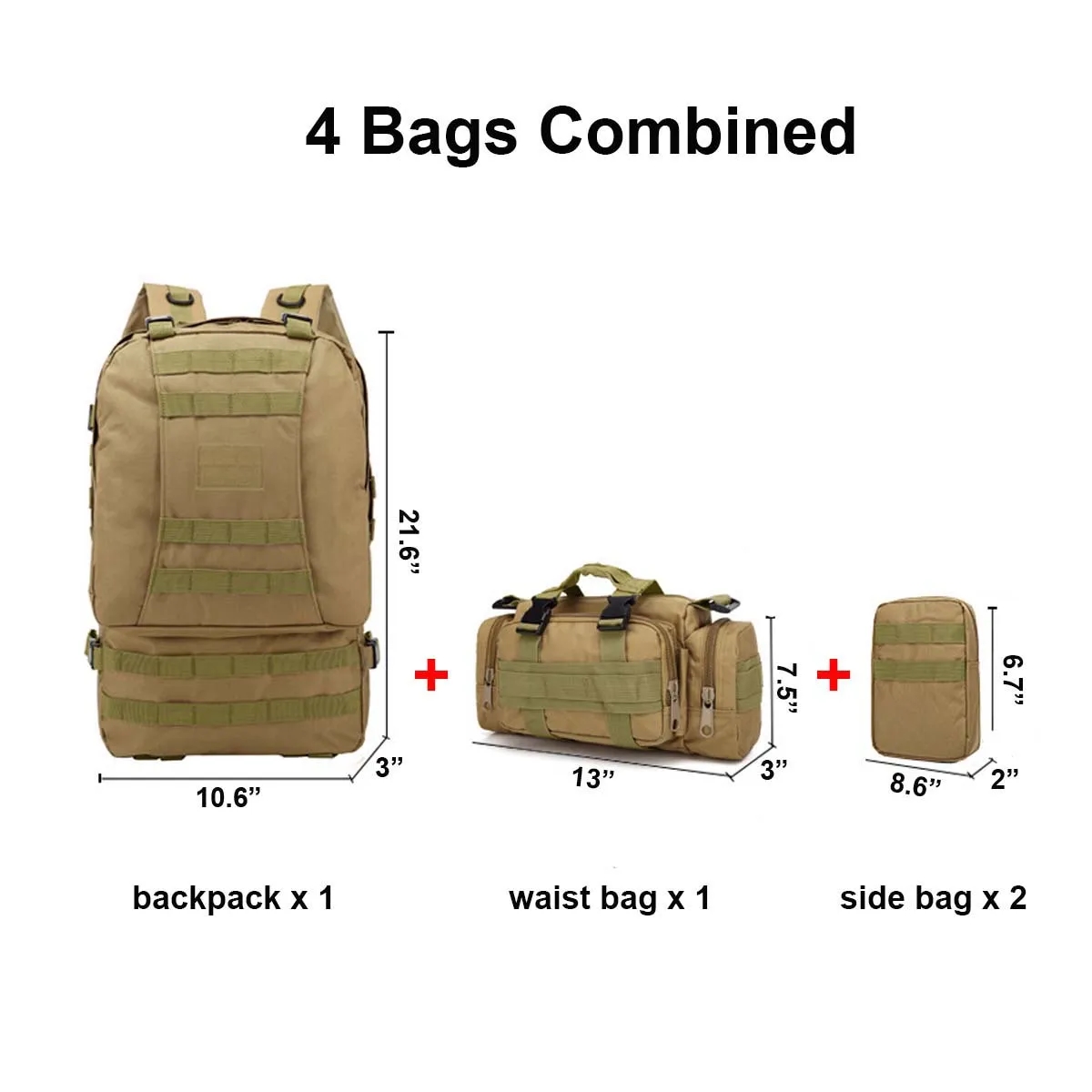 55L Tactical Backpack with 3 Built Up Bags 3