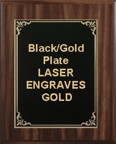 8" x 10" Classic Walnut Finish Plaque with a Black/Gold Aluminum High Relief Plate 1