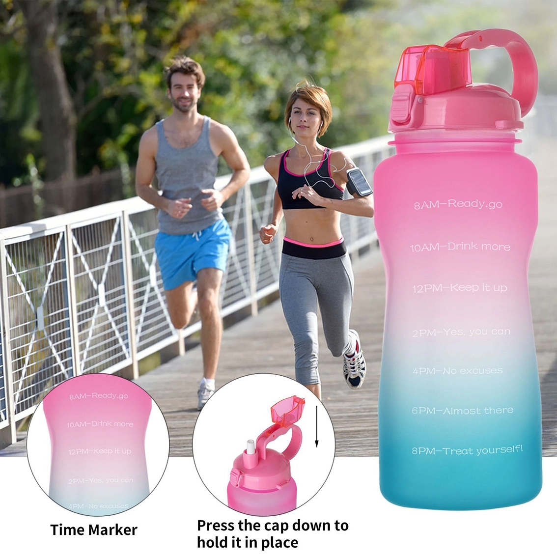 64oz Motivational Water Bottle with Time Marker & Straw 3